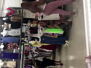 Ebony Pink leggings VPL thong and fat pussy