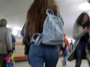 Pretty longhaired girl with tight ass
