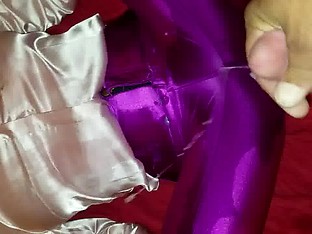 My cumshot on her soaked satin pants